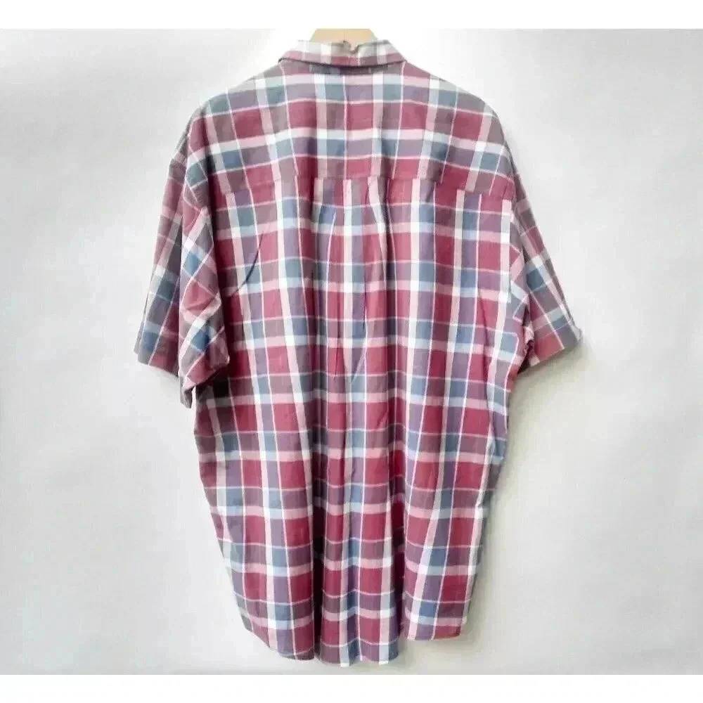 Eddie Bauer Men's Cotton Red /Blue Plaid Short Sleeve Shirt XL / XG - Picture 2 of 6